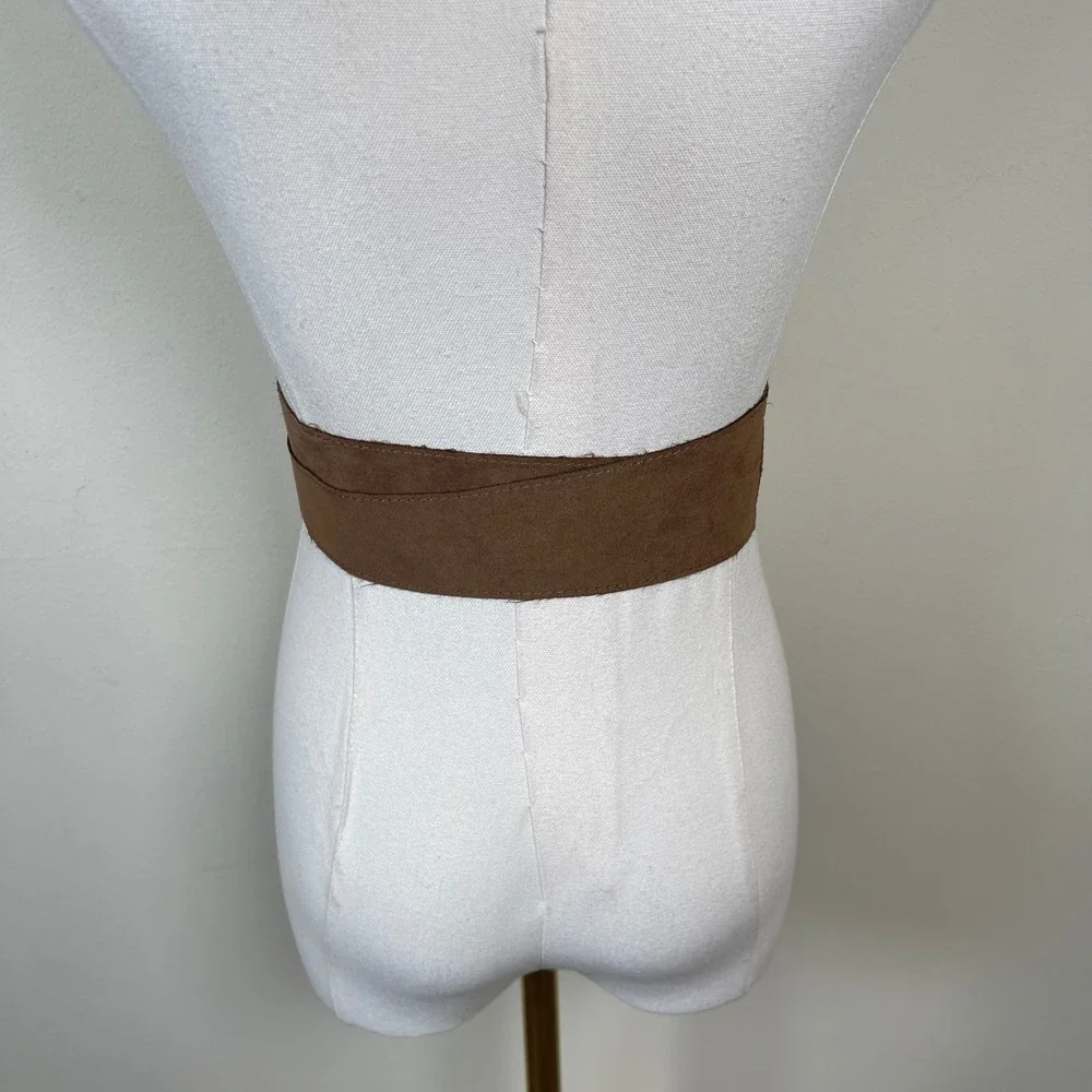 Vintage Faux Suede Tassel Wrap Obi Belt Women Brown Fringe Cinch Waist Boho